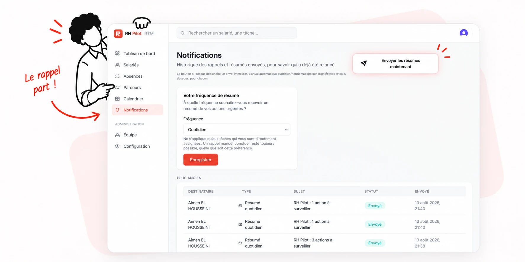 Notifications RH Pilot et envoi des résumés